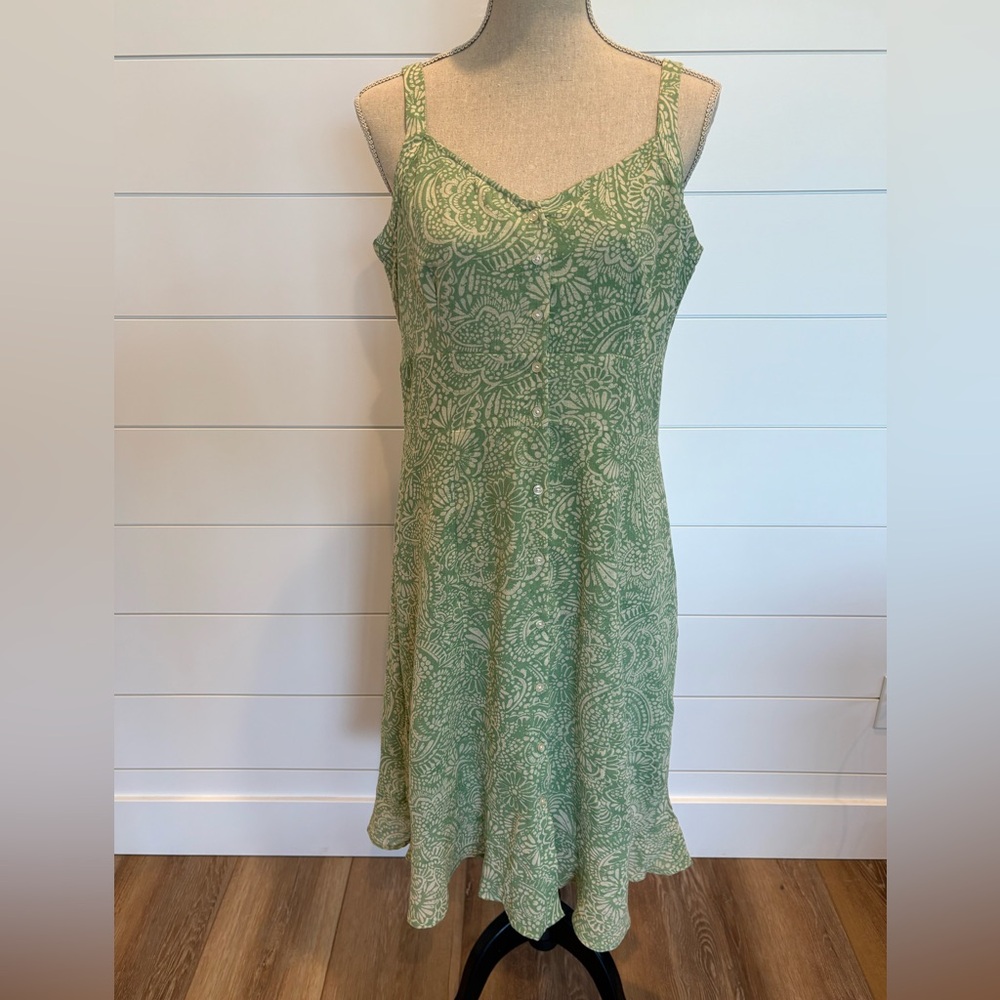 Eddie Bauer Boho Green Paisley Tank Midi Dress SZ 10 100% Cotton